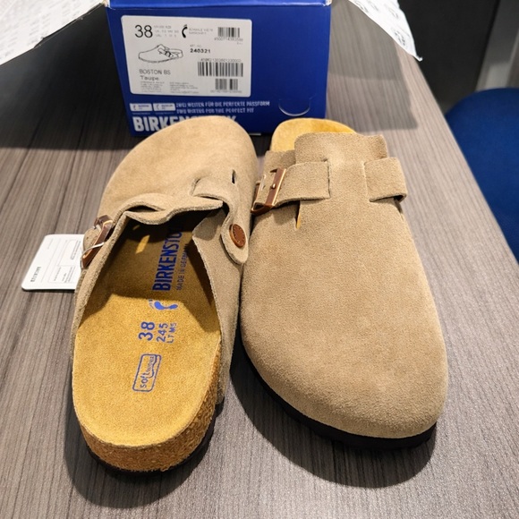 NEW Birkenstock Boston Taupe Suede Narrow With Box Fast Shipping - Picture 7 of 10